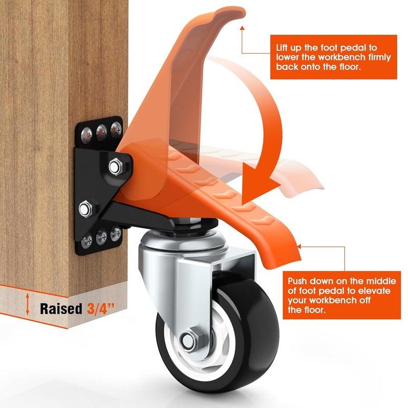 Ronlap Workbench Casters Kit 880 Lbs Capacity, 3" Extra Heavy Duty Retractable Casters 4 Pack, Side Mounted Adjustable Table Stepdown Casters - Image 5